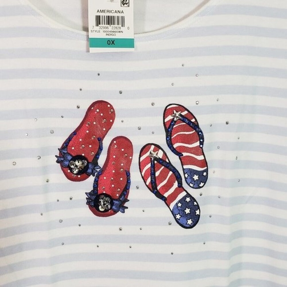 Karen Scott Striped Top Graphic Flip Flops Print Sequins Summer (AG) - Picture 5 of 8